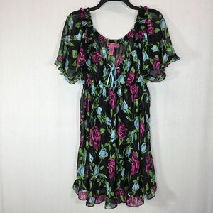 Betsey Johnson Intimates Sheer Floral Babydoll Nightie Dress - M